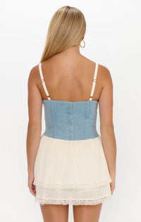 SHOW ME YOUR MUMU: GENEVA MINI DRESS - LIGHT INDIGO WITH CREAM VOILE