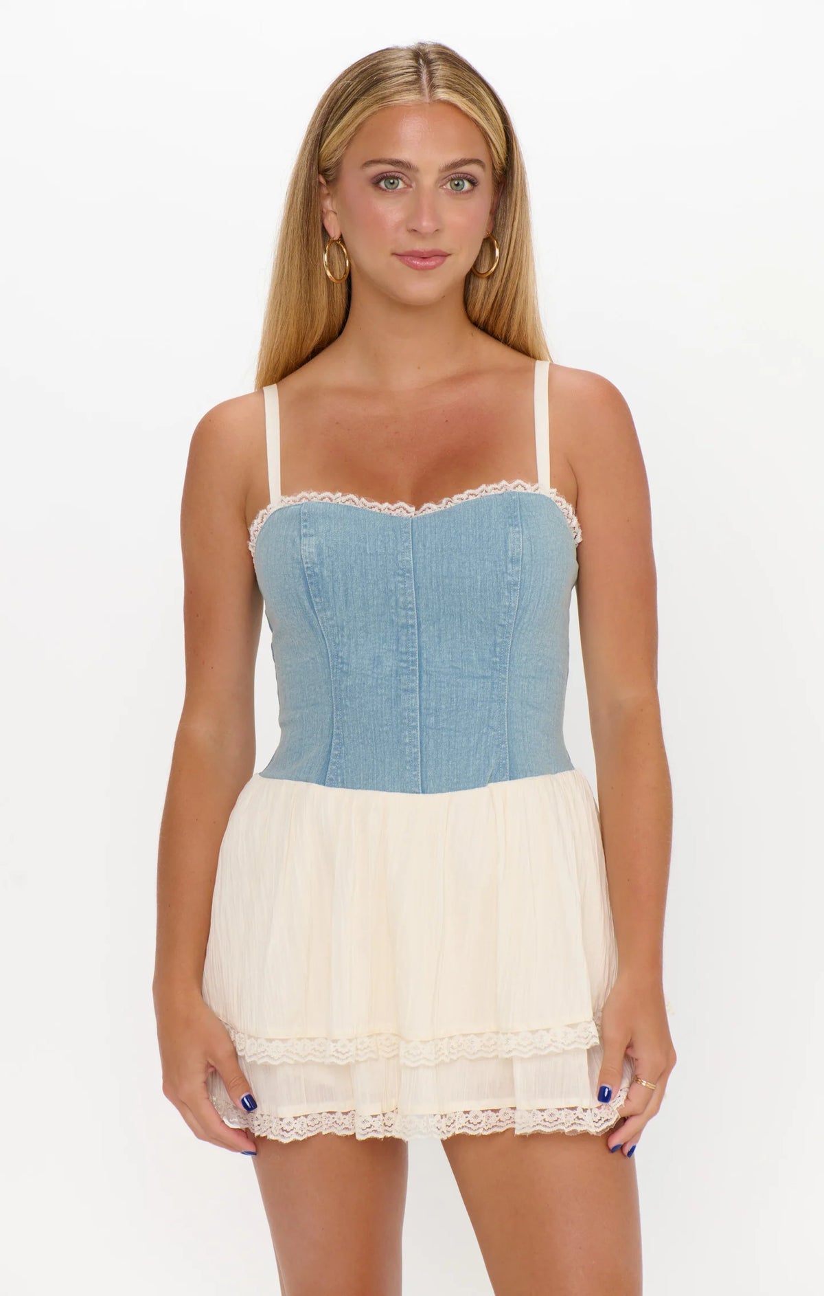 SHOW ME YOUR MUMU: GENEVA MINI DRESS - LIGHT INDIGO WITH CREAM VOILE