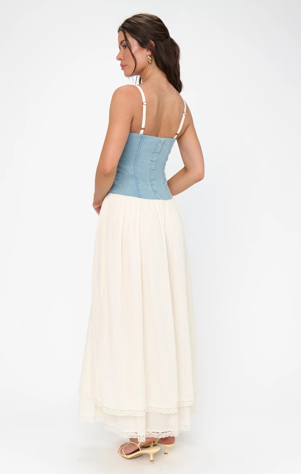 SHOW ME YOUR MUMU: TIFFANY MAXI DRESS - LIGHT INDIGO WITH CREAM VOILE