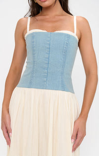 SHOW ME YOUR MUMU: TIFFANY MAXI DRESS - LIGHT INDIGO WITH CREAM VOILE