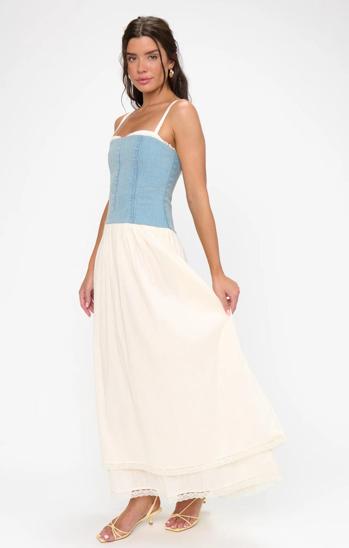 SHOW ME YOUR MUMU: TIFFANY MAXI DRESS - LIGHT INDIGO WITH CREAM VOILE