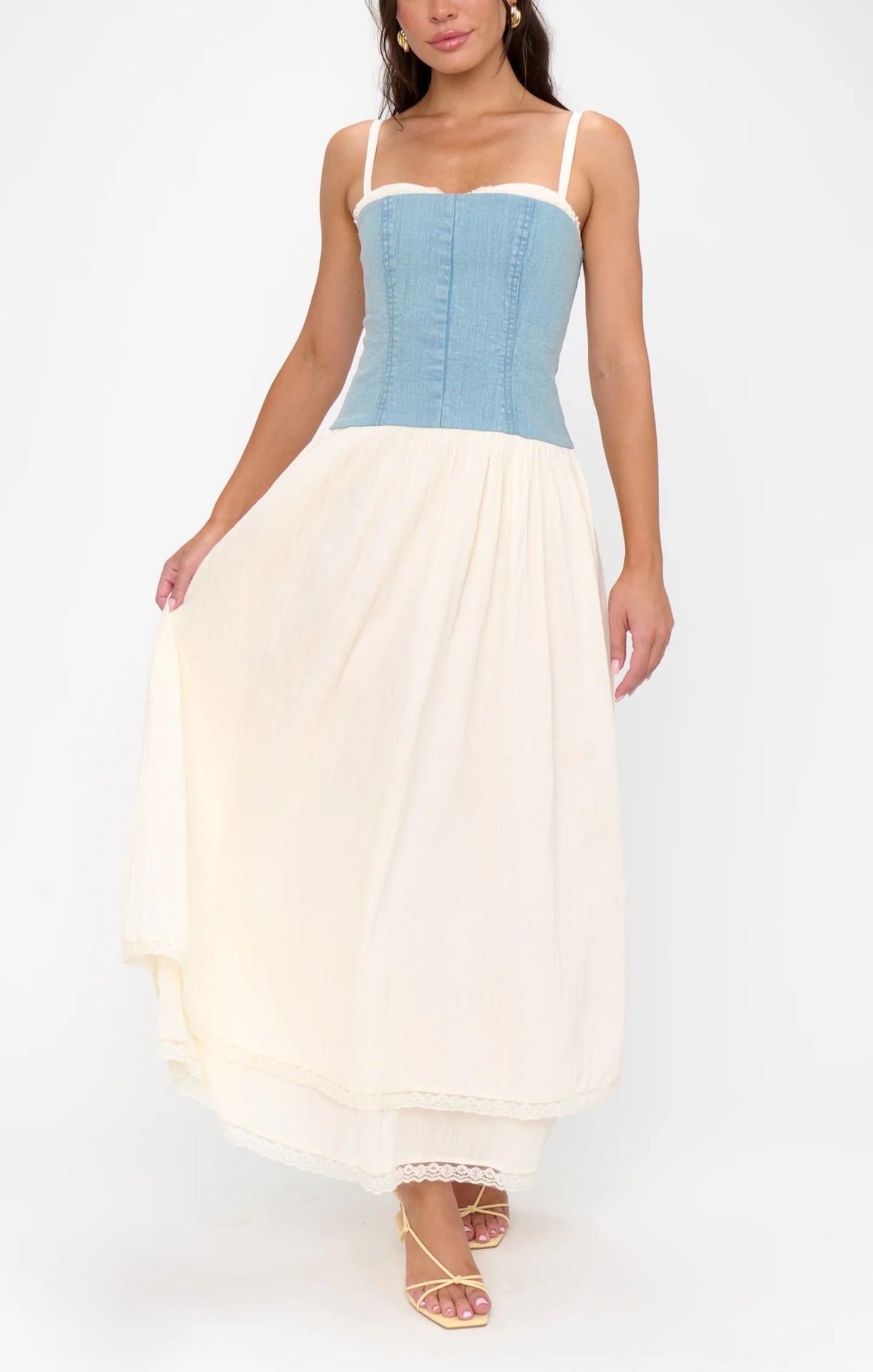 SHOW ME YOUR MUMU: TIFFANY MAXI DRESS - LIGHT INDIGO WITH CREAM VOILE