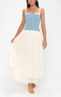 SHOW ME YOUR MUMU: TIFFANY MAXI DRESS - LIGHT INDIGO WITH CREAM VOILE
