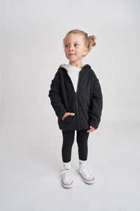 LITTLE BIPSY: REVERSIBLE FLEECE ZIP HOODIE - BLACK