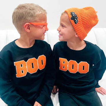 SWEET WINK: BOO PATCH HALLOWEEN SWEATSHIRT - BLACK