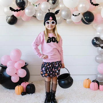 SWEET WINK: BOO PATCH HALLOWEEN SWEATSHIRT - PINK