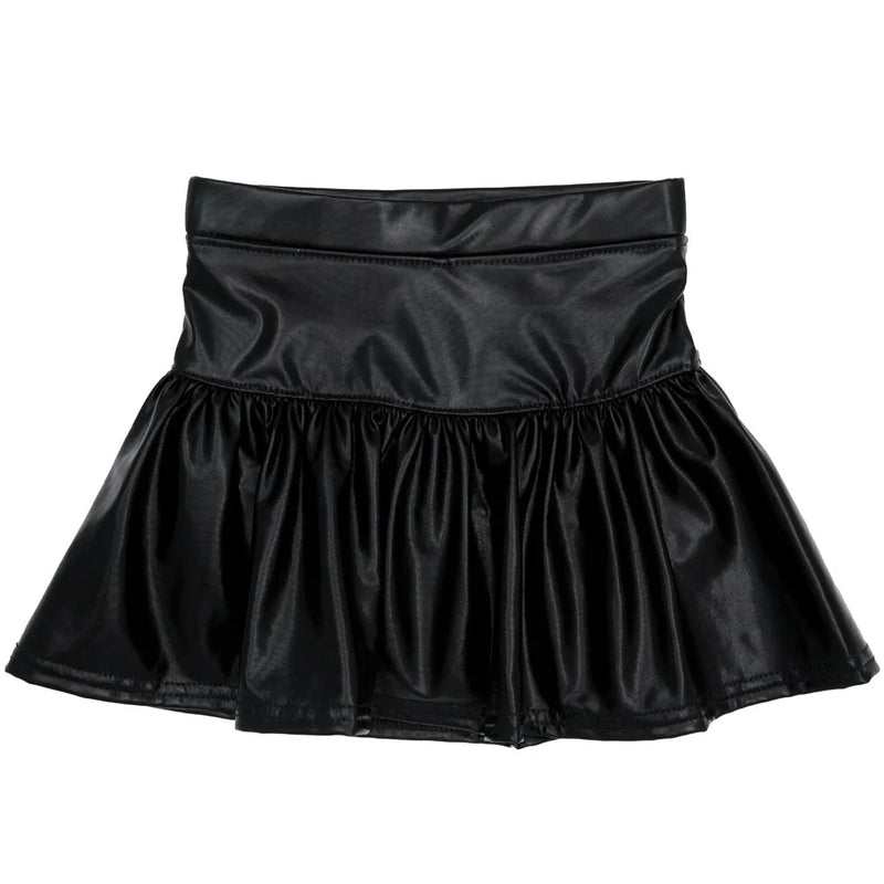 AZARHIA: SLICK METALLIC GATHERED SKORT - BLACK