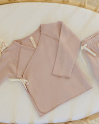 QUINCY MAE: WRAP TOP + FOOTED PANT SET || ROSE