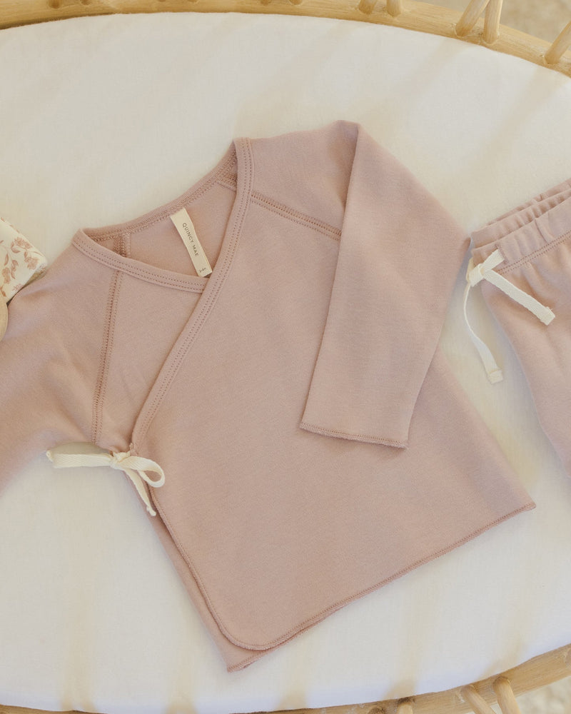 QUINCY MAE: WRAP TOP + FOOTED PANT SET || ROSE
