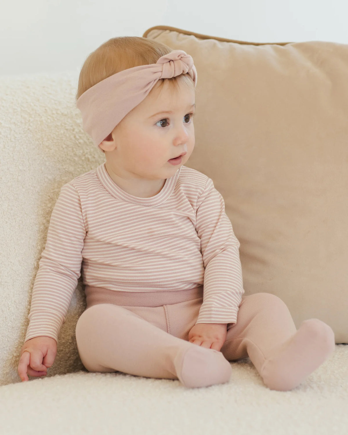 QUINCY MAE: SIDE SNAP BODYSUIT + PANT SET || ROSE MICRO STRIPE