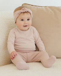 QUINCY MAE: SIDE SNAP BODYSUIT + PANT SET || ROSE MICRO STRIPE