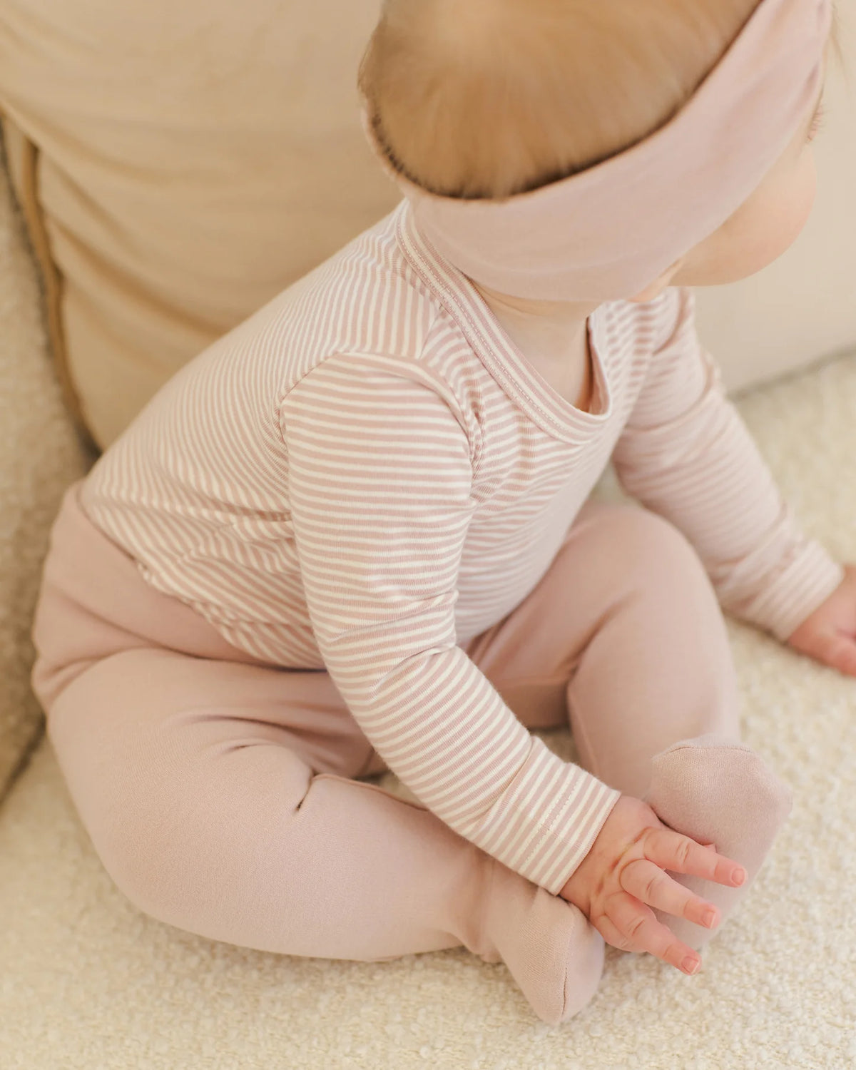 QUINCY MAE: SIDE SNAP BODYSUIT + PANT SET || ROSE MICRO STRIPE