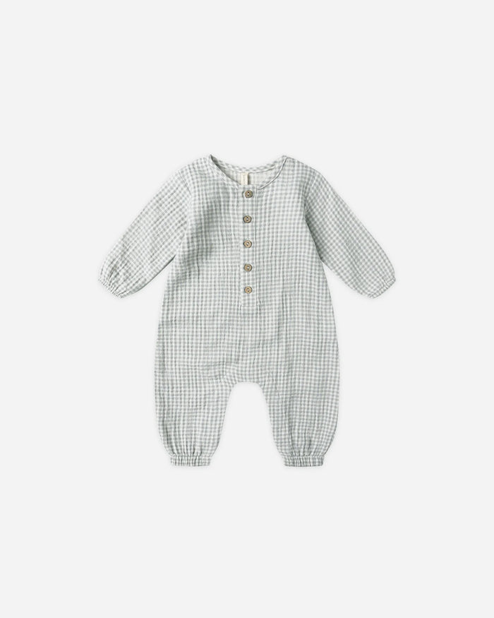 QUINCY MAE: WOVEN JUMPSUIT || BLUE GINGHAM