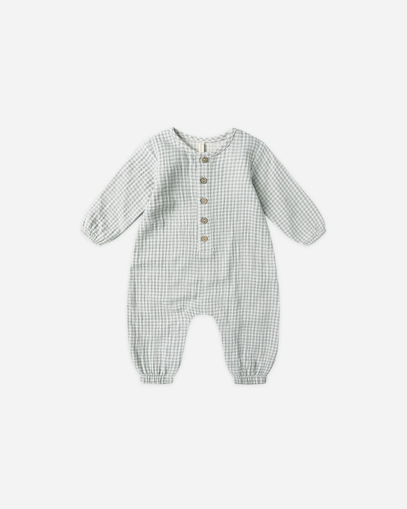 QUINCY MAE: WOVEN JUMPSUIT || BLUE GINGHAM