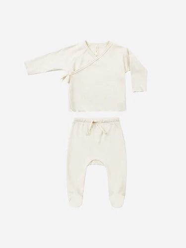 QUINCY MAE: WRAP TOP + FOOTED PANT SET || IVORY