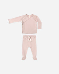 QUINCY MAE: WRAP TOP + FOOTED PANT SET || ROSE