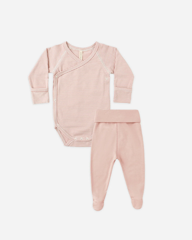 QUINCY MAE: SIDE SNAP BODYSUIT + PANT SET || ROSE MICRO STRIPE