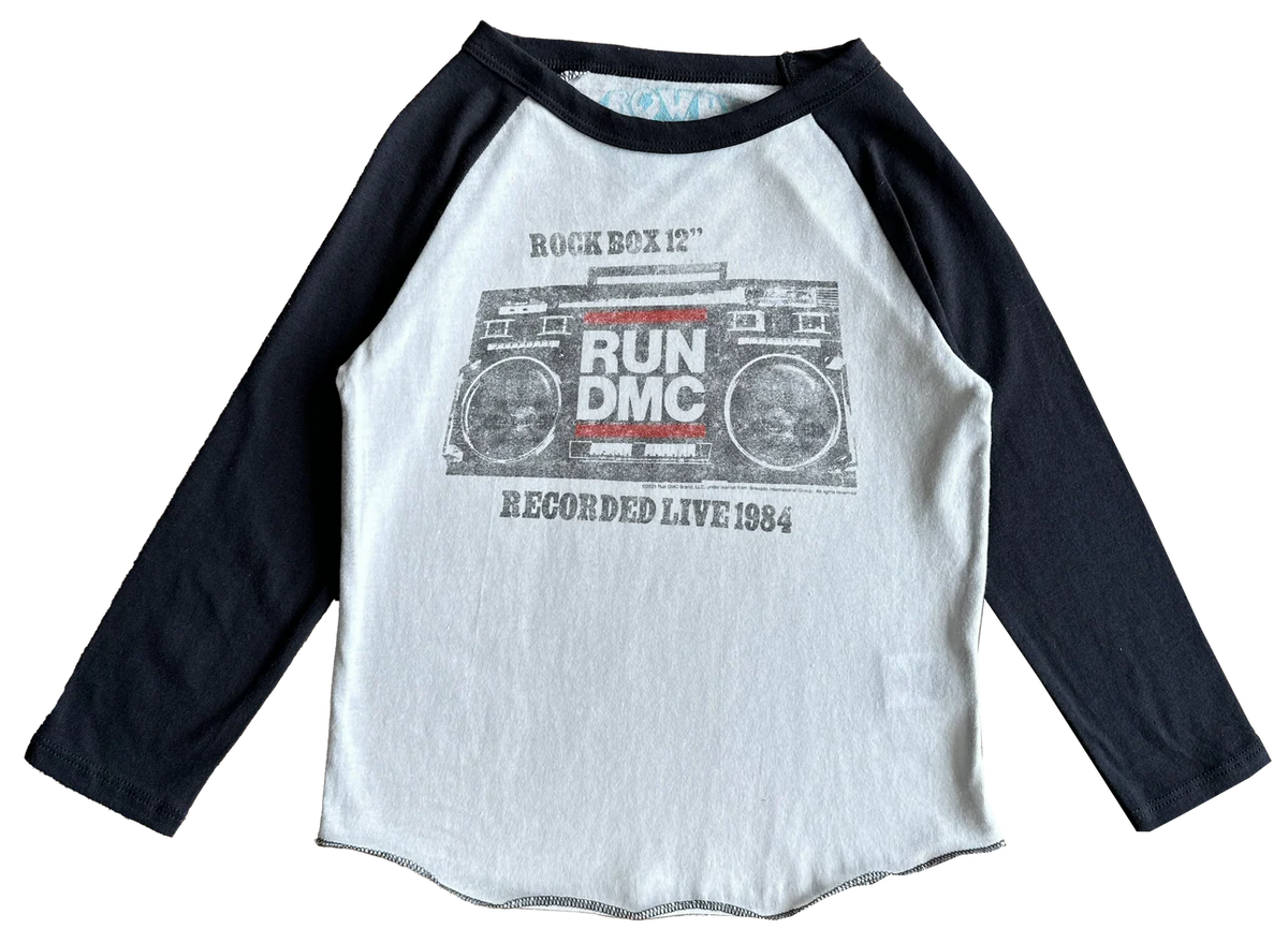 ROWDY SPROUT: RUN DMC ROCK BOX RAGLAN - VINTAGE WHITE/VINTAGE BLACK
