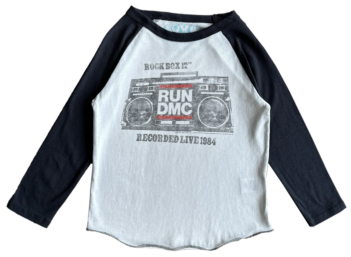 ROWDY SPROUT: RUN DMC ROCK BOX RAGLAN - VINTAGE WHITE/VINTAGE BLACK