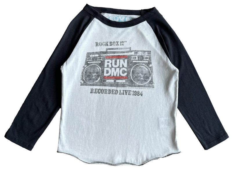 ROWDY SPROUT: RUN DMC ROCK BOX RAGLAN - VINTAGE WHITE/VINTAGE BLACK