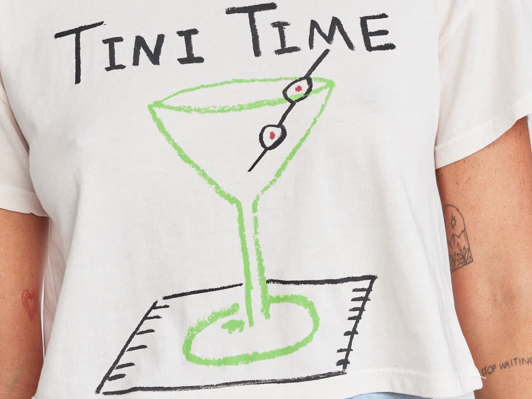 SELF CONTRAST: DREW CROP T-SHIRT - TINI TIME/POWDER PINK