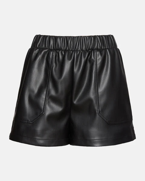 STEVE MADDEN: FAUX THE RECORD FAUX LEATHER SHORTS - BLACK