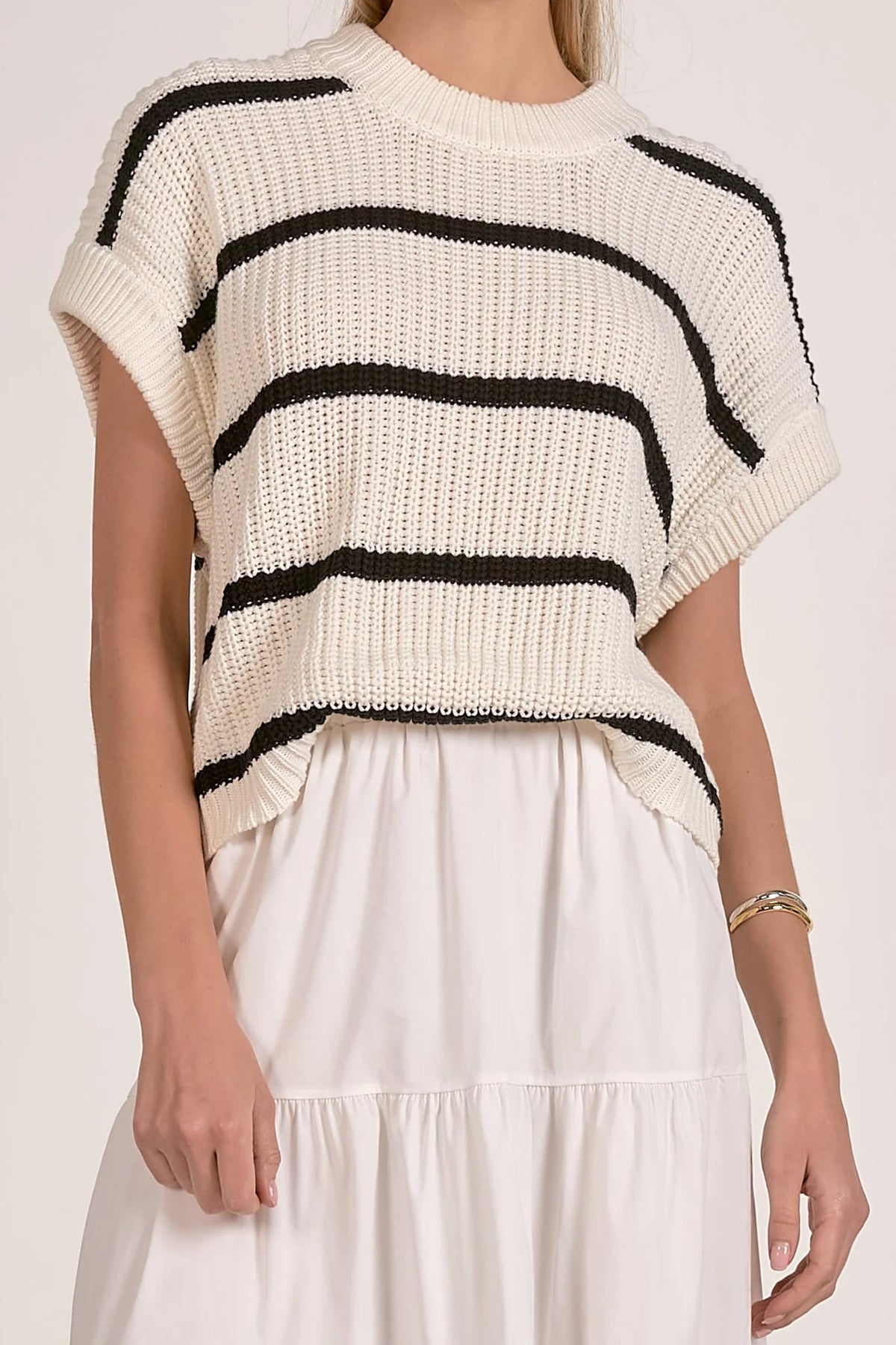 ELAN: OPAL SWEATER DRESS - BLACK/WHITE STRIPE