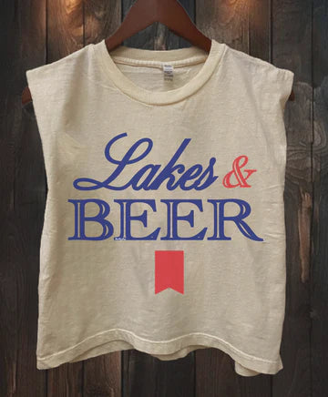 COUNTRY DEEP: LAKES & BEER BOXY MUSCLE TOP - VINTAGE WHITE