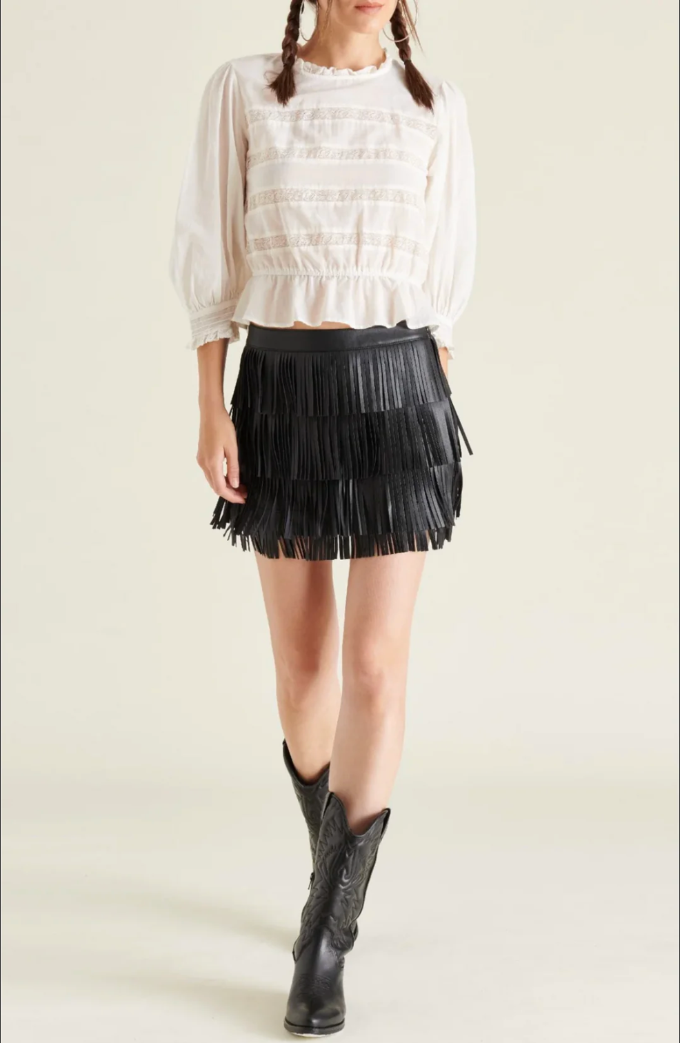 STEVE MADDEN: DANIKA FRINGE SKIRT - BLACK