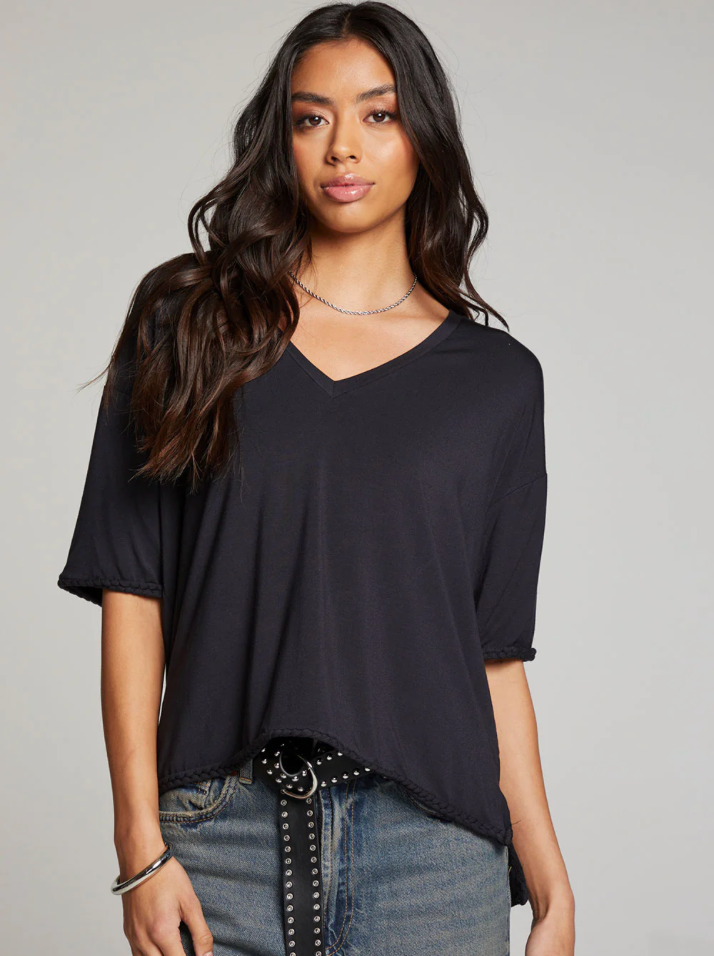 CHASER: MASON V NECK TEE - BLACK LICORICE