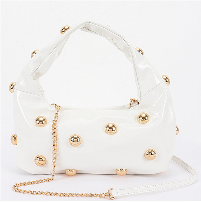 METAL STUDDED BOHO BAG - WHITE/GOLD