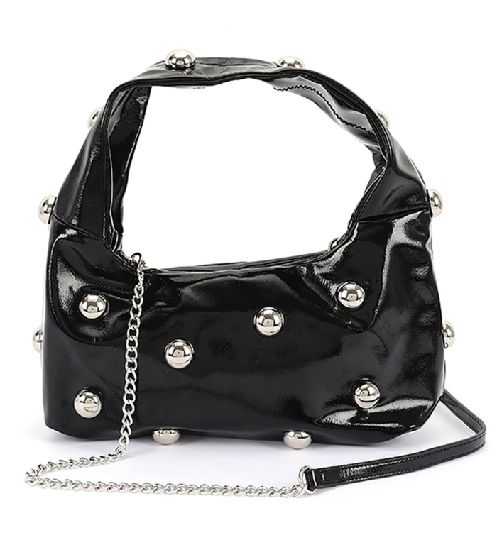 METAL STUDDED BOHO BAG - BLACK/SILVER