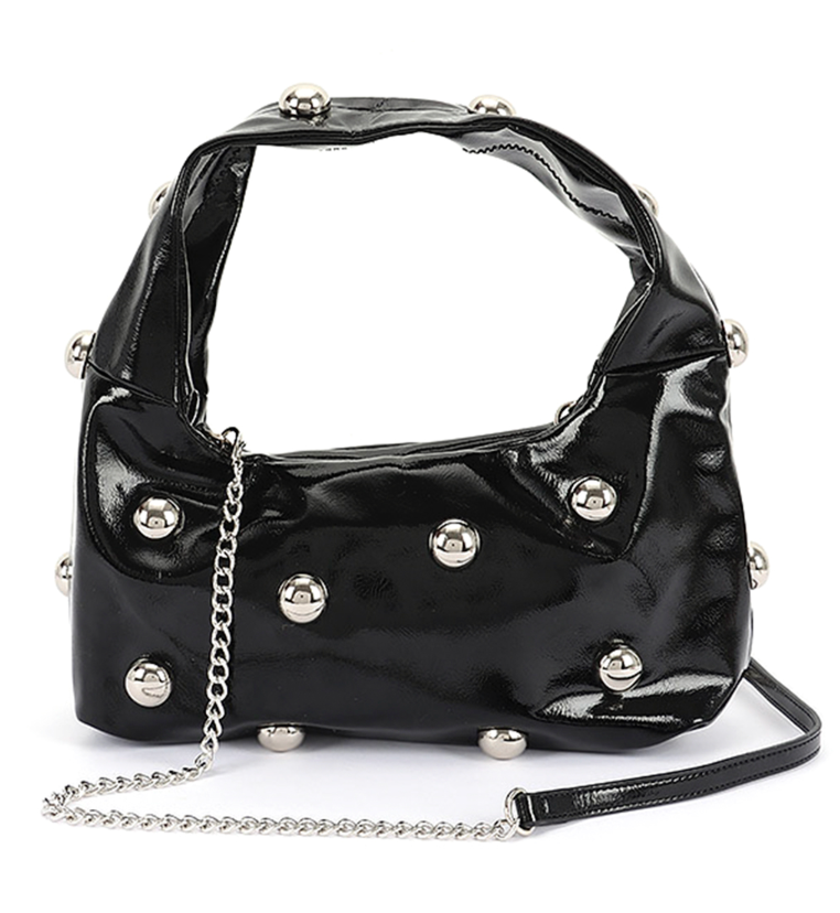 METAL STUDDED BOHO BAG - BLACK/SILVER