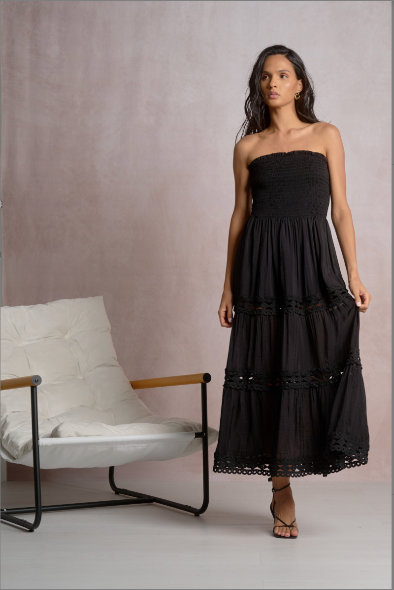 ELAN: STRAPLESS MAXI DRESS - BLACK