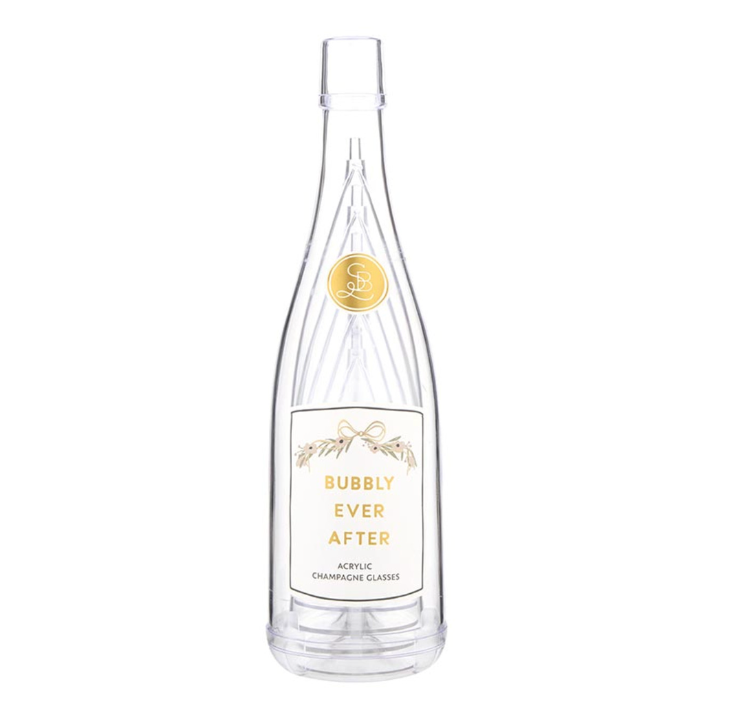 ACRYLIC CHAMPAGNE BOTTLE + GLASSES - BUBBLY EVER AFTER
