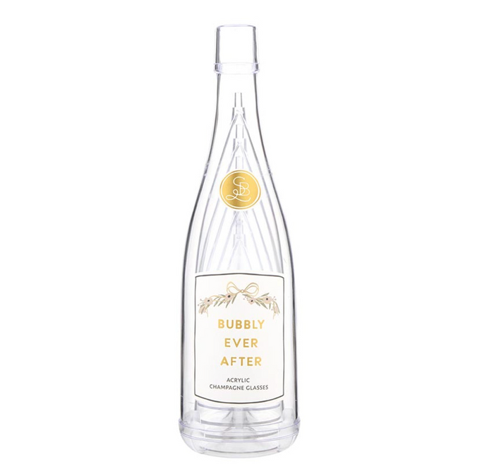 ACRYLIC CHAMPAGNE BOTTLE + GLASSES - BUBBLY EVER AFTER