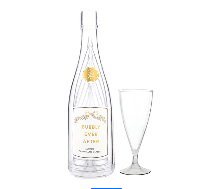 ACRYLIC CHAMPAGNE BOTTLE + GLASSES - BUBBLY EVER AFTER