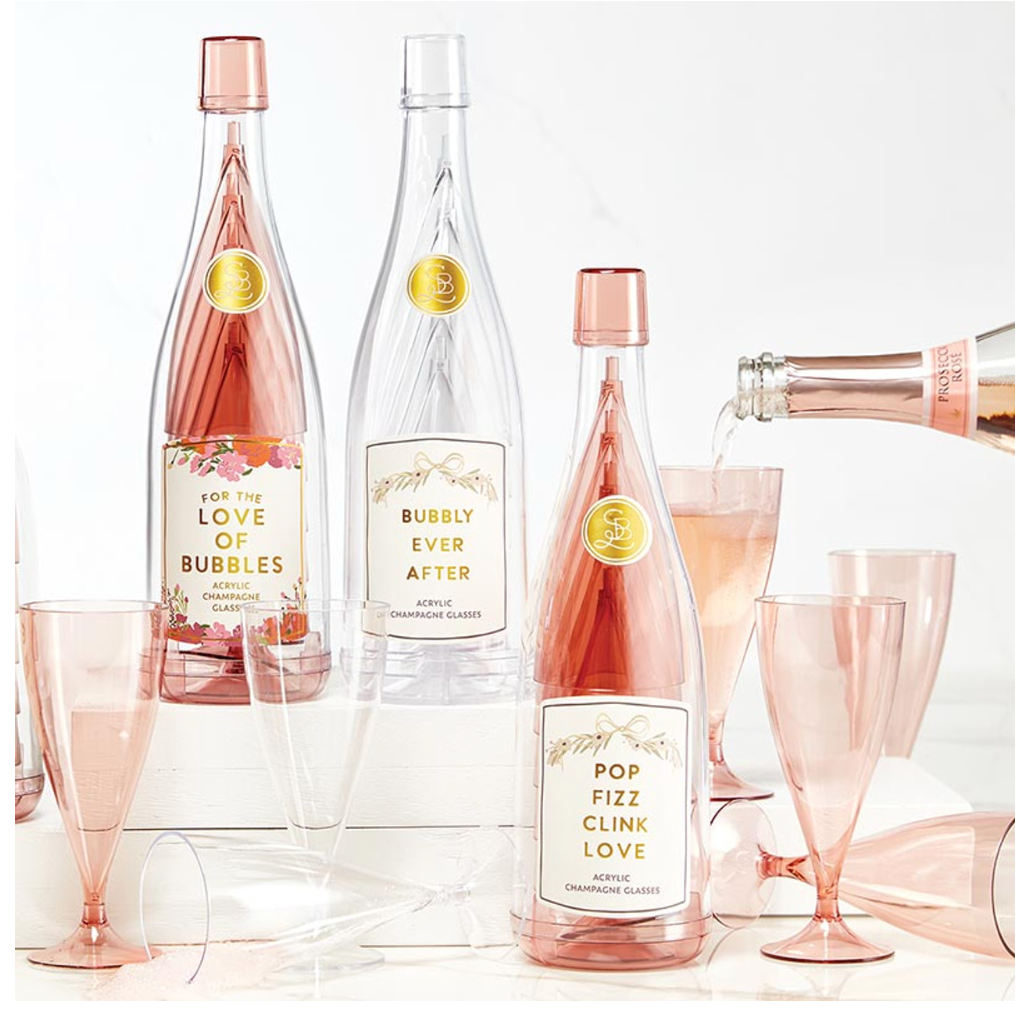 ACRYLIC CHAMPAGNE BOTTLE + GLASSES - BUBBLY EVER AFTER