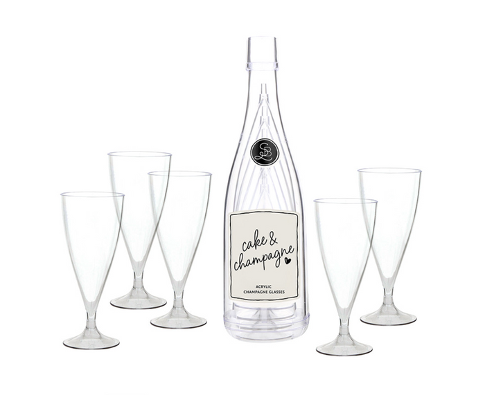 ACRYLIC CHAMPAGNE IN BOTTLE + GLASSES - CAKE AND CHAMPAGNE