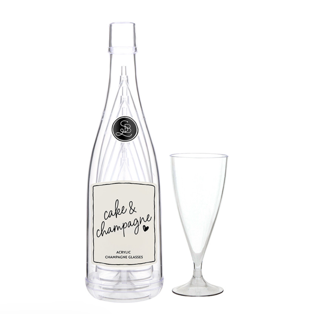 ACRYLIC CHAMPAGNE IN BOTTLE + GLASSES - CAKE AND CHAMPAGNE