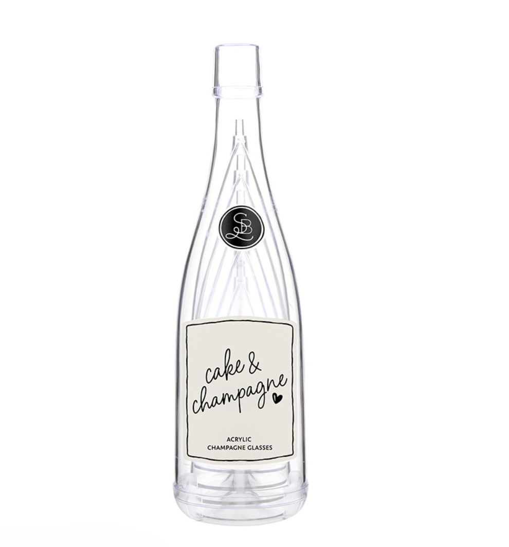 ACRYLIC CHAMPAGNE IN BOTTLE + GLASSES - CAKE AND CHAMPAGNE