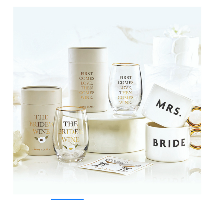 GOLD FOIL STEMLESS WINE GLASS - FIRST COMES LOVE, THEN COMES WINE