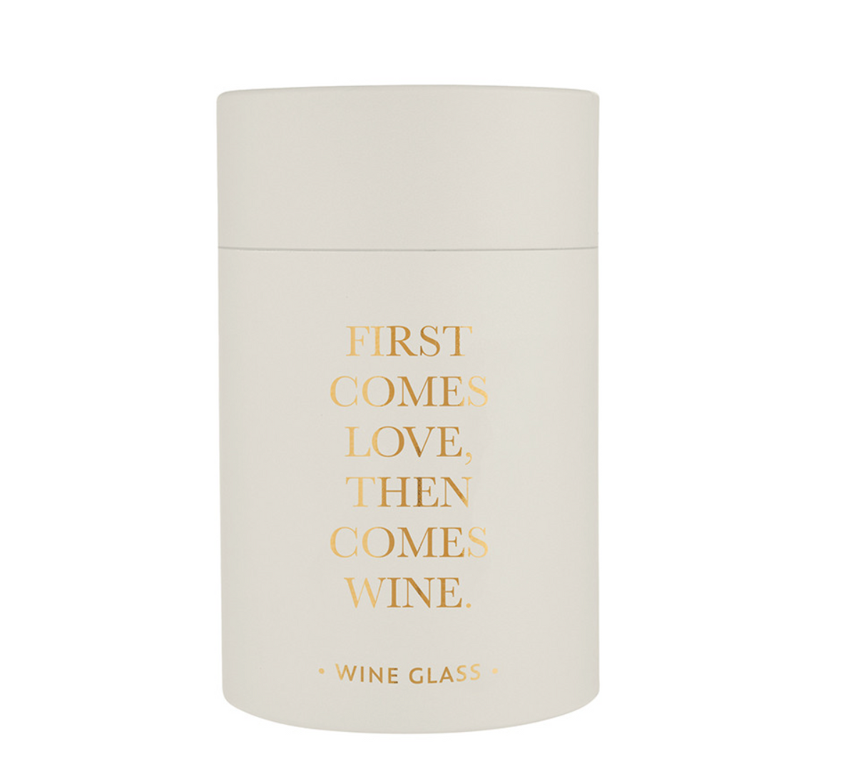 GOLD FOIL STEMLESS WINE GLASS - FIRST COMES LOVE, THEN COMES WINE