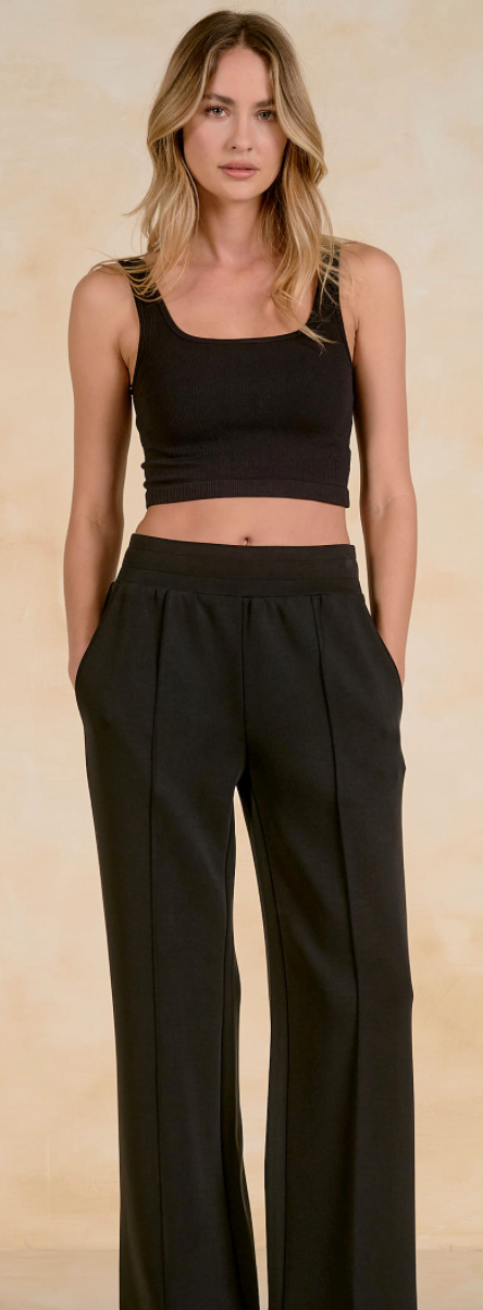 ELAN: ELASTIC WAIST BAND PANTS - BLACK