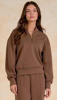 ELAN: 3/4 ZIP SWEATSHIRT - BLACK