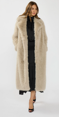 LONG FAUX FUR COAT WITH SIDE SLITS - GRAY