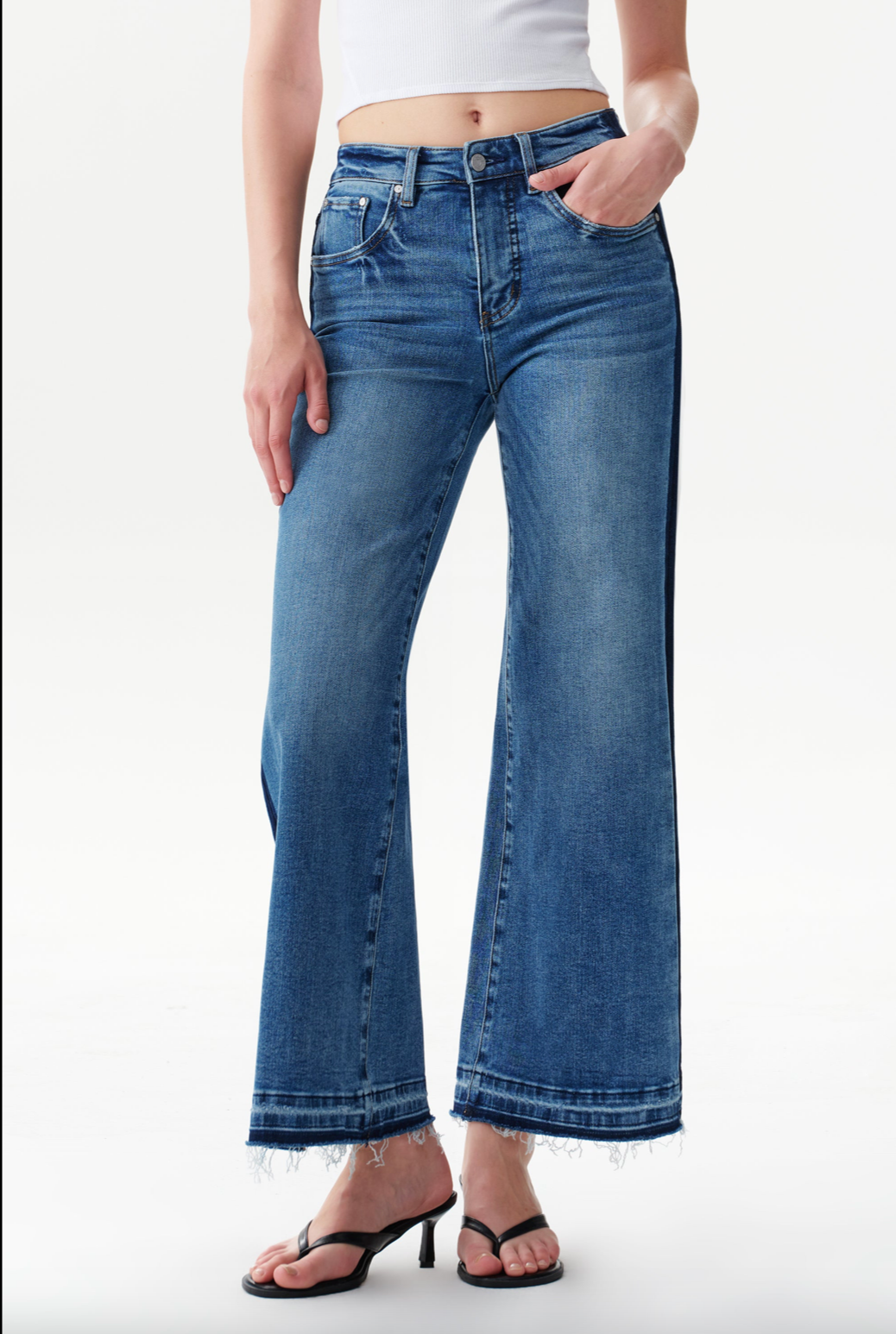 BAYEAS: MID RISE WIDE LEG JEANS