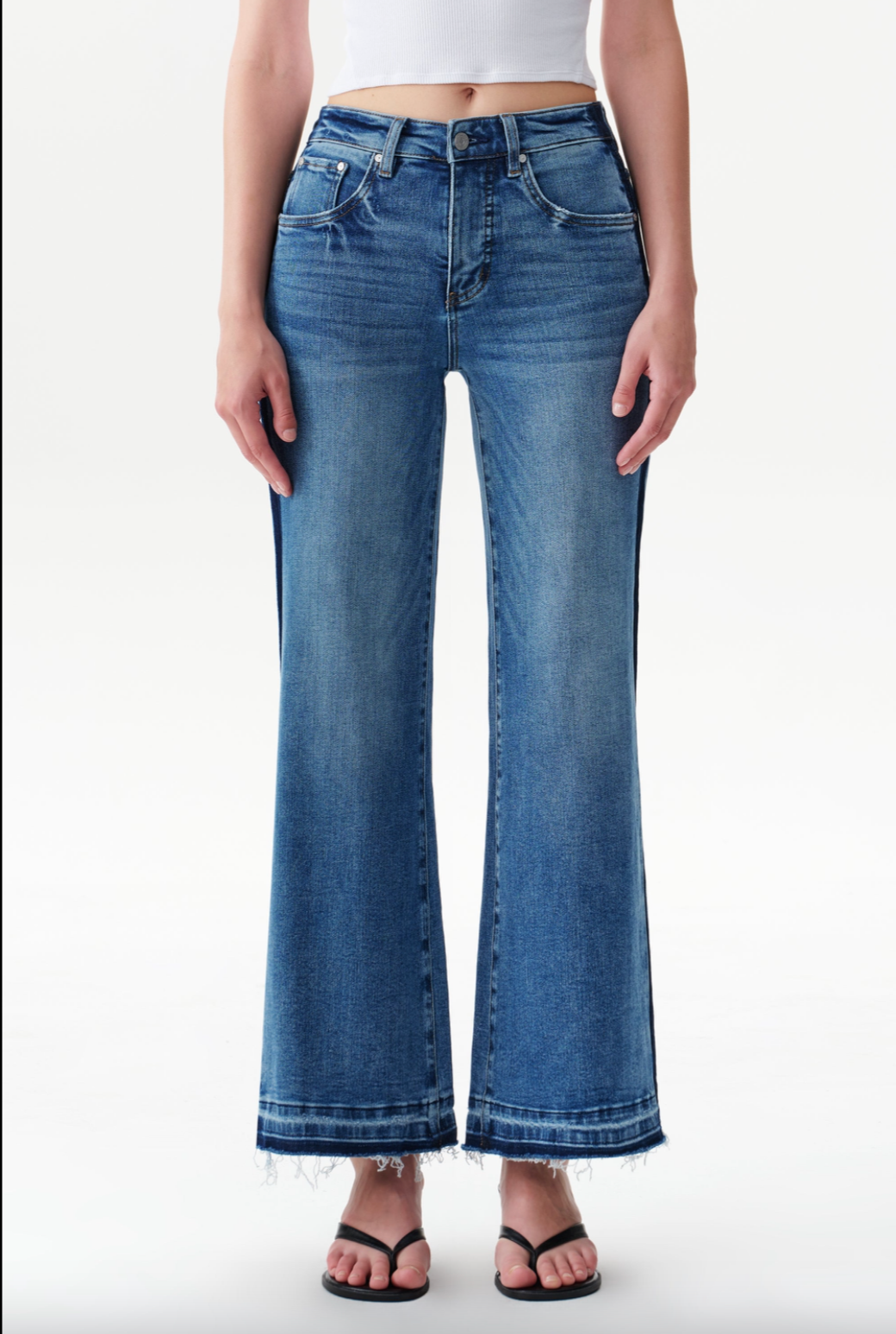 BAYEAS: MID RISE WIDE LEG JEANS