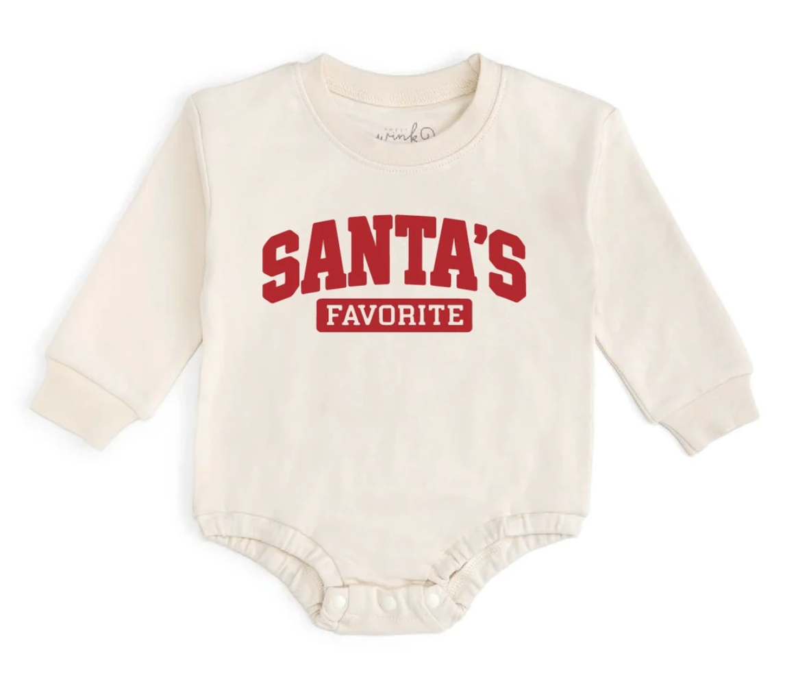 SWEET WINK: SANTA'S FAVORITE PUFF INK CHRISTMAS LONG SLEEVE ROMPER
