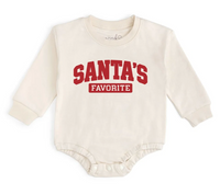 SWEET WINK: SANTA'S FAVORITE PUFF INK CHRISTMAS LONG SLEEVE ROMPER